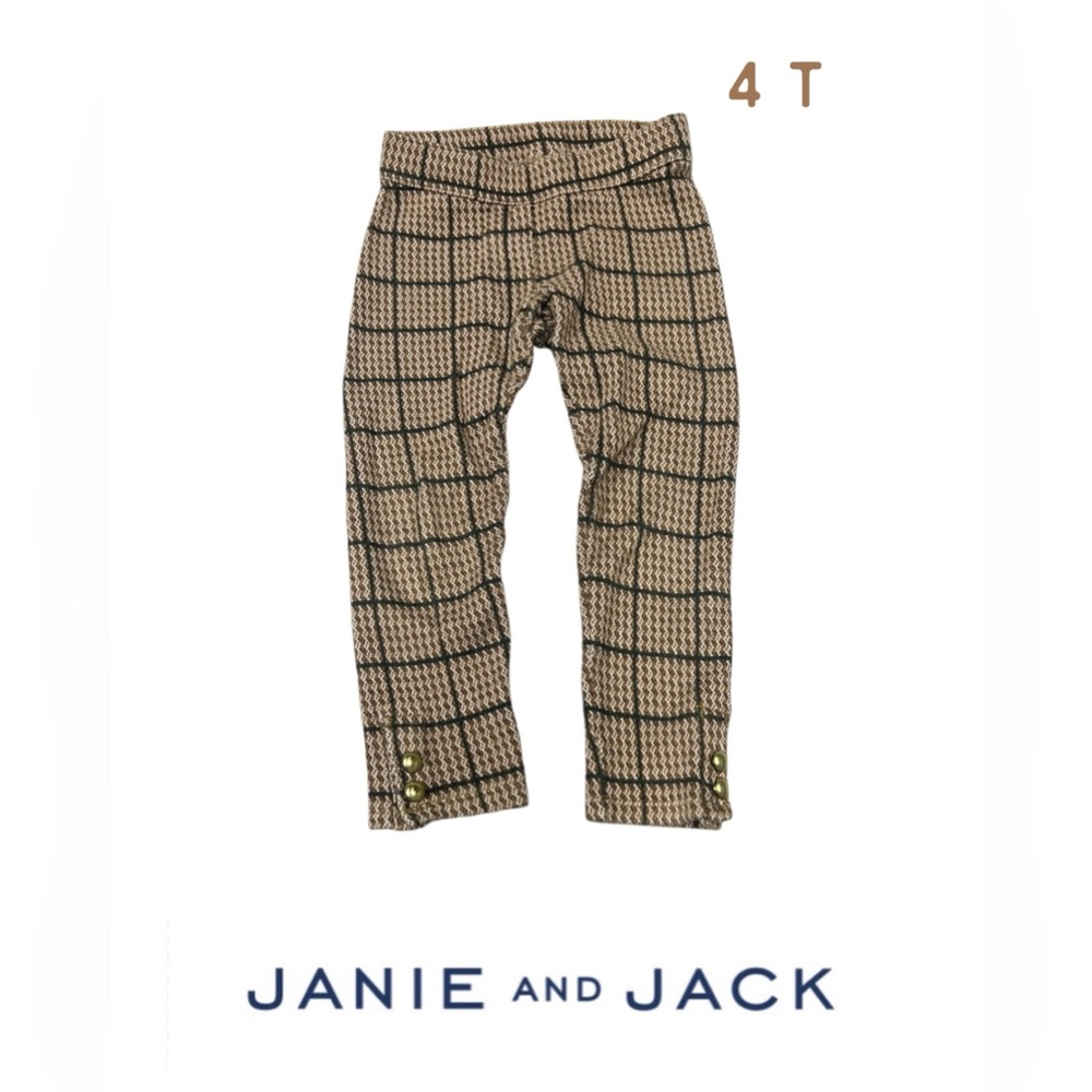 Janie and Jack Tan and Black Plaid Knit Leggings